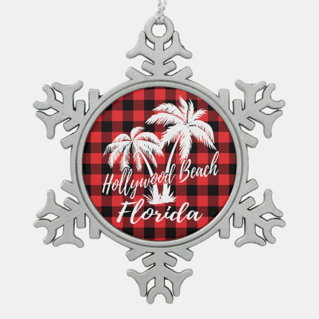 Ornement Flocon De Neige Hollywood Beach Floride Palmiers (Devant)