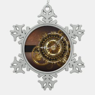 Ornement Flocon De Neige Horloge Steampunk avec des engrenages anciens