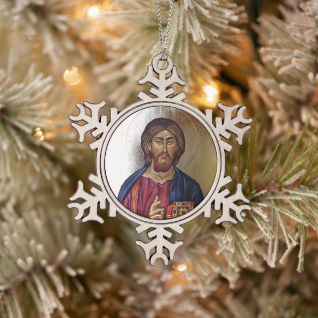Ornement Flocon De Neige Icône bizantine du Christ Pantocrator (Arbre)