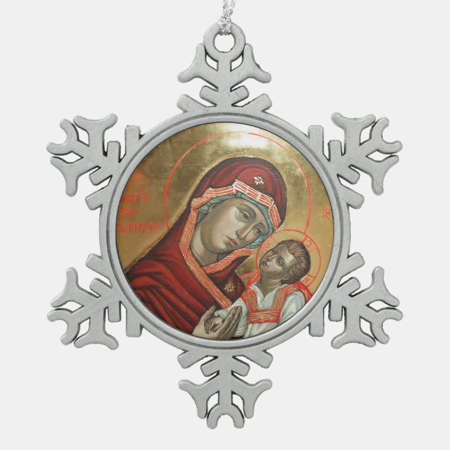 Ornement Flocon De Neige Icône de Sainte Marie Theotokos (Devant)