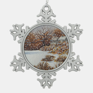 Ornement Flocon De Neige Image pittoresque des chalets ruraux dans la neige