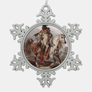 Ornement Flocon De Neige Indien Blackfoot sur le cheval Arabe étant chassé