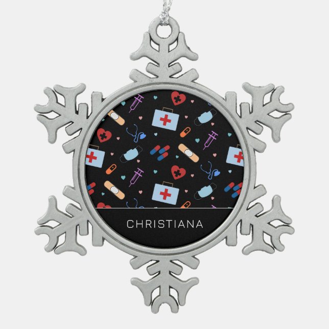 Ornement Flocon De Neige Infirmière RN personnalisée | Docteur Motif Médica (Devant)