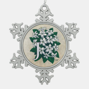 Ornement Flocon De Neige J pour le monogramme de fleur de jasmin