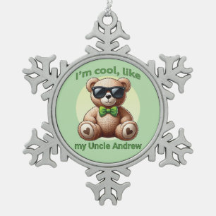 Ornement Flocon De Neige Je suis Cool Teddy Bear avec Green Bow personnalis