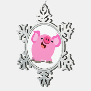 Ornement Flocon De Neige Joli Cochon De Caricature En Rire