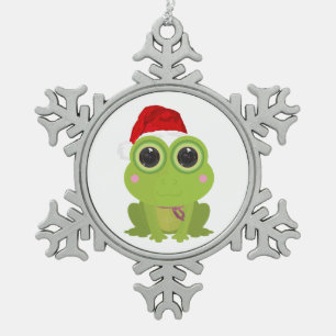 Ornement Flocon De Neige Joli grenouille de Noël chapeau de Père Noël floco