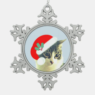 Ornement Flocon De Neige Joli visage de chat Merlin de Noël