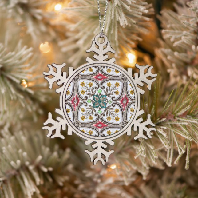 Ornement Flocon De Neige Jolie famille Noël Peranakan Carrelage floral (Arbre)