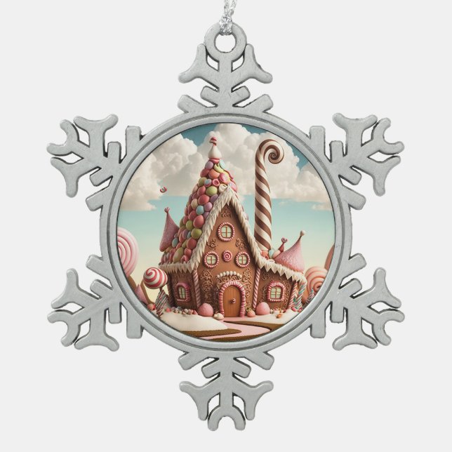 Ornement Flocon De Neige Jolie Maison de pain d'épices de Noël (Devant)