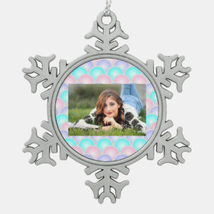 Ornement Flocon De Neige jolie rose aqua bleu pastel écailles de sirène