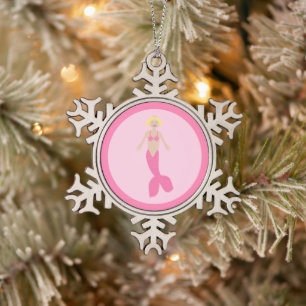 Ornement Flocon De Neige Jolie sirène d'Imaginaire rose