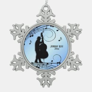 Ornement Flocon De Neige Joueur de basse bleu  Nom personnel et date