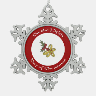 Ornement Flocon De Neige Jour d'anneaux d'or cinquième d'ornement de Noël