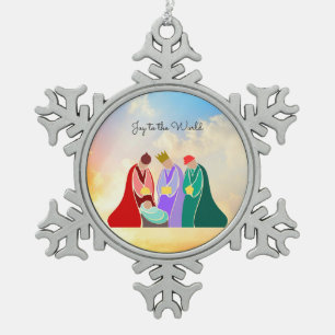 Ornement Flocon De Neige Joy to the World, Illustration des Trois Sages