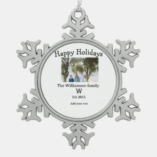 Ornement Flocon De Neige Joyeuses vacances famille photo renuion nom lettre