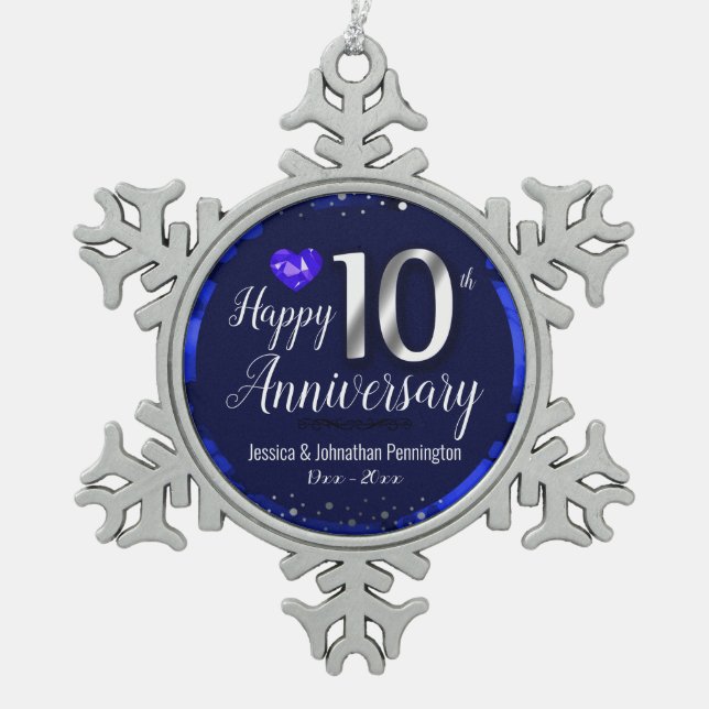 Ornement Flocon De Neige Joyeux 10e anniversaire de Mariage (Devant)
