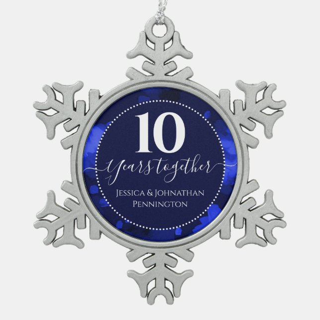 Ornement Flocon De Neige Joyeux 10e anniversaire de Mariage (Devant)