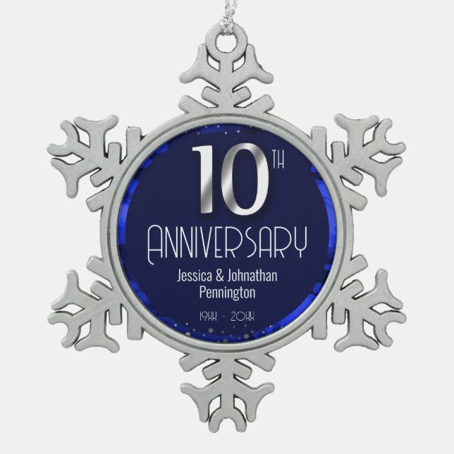 Ornement Flocon De Neige Joyeux 10e anniversaire de Mariage (Devant)