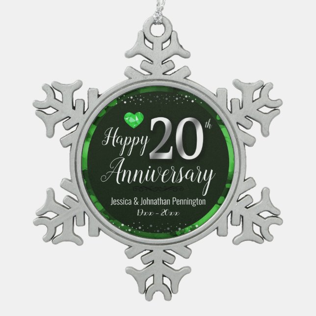 Ornement Flocon De Neige Joyeux 20e anniversaire de Mariage (Devant)