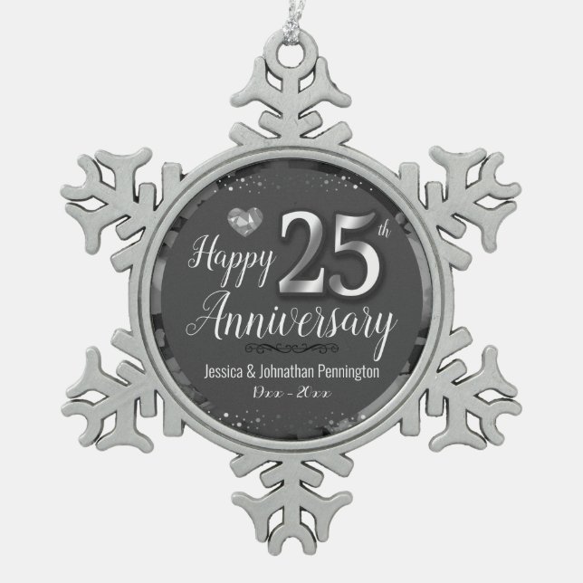 Ornement Flocon De Neige Joyeux 25e anniversaire de Mariage (Devant)