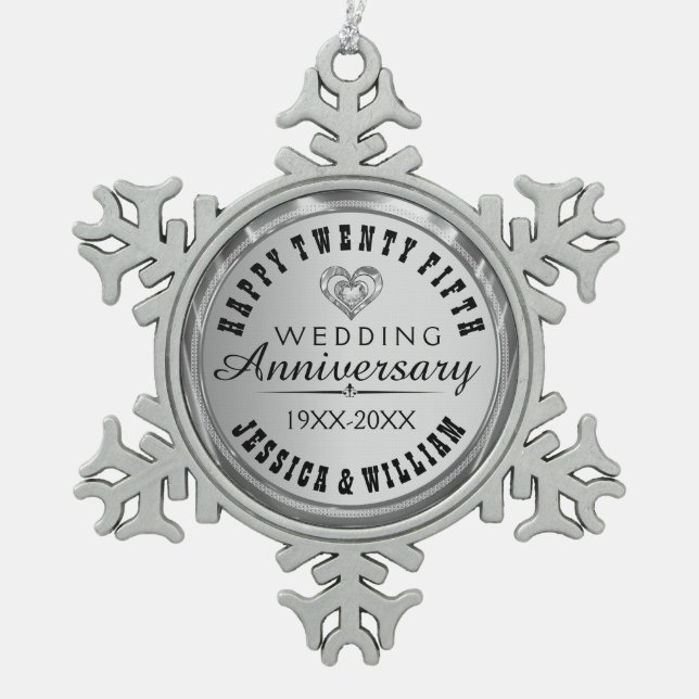 Ornement Flocon De Neige Joyeux 25E Anniversaire Du Mariage (Devant)