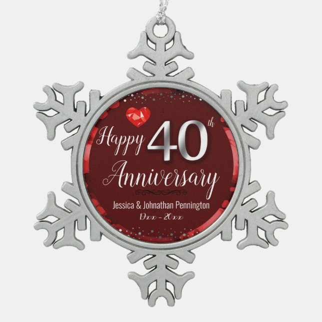 Ornement Flocon De Neige Joyeux 40e anniversaire de Mariage (Devant)