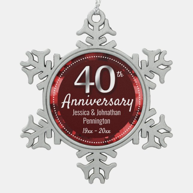 Ornement Flocon De Neige Joyeux 40e anniversaire de Mariage (Devant)