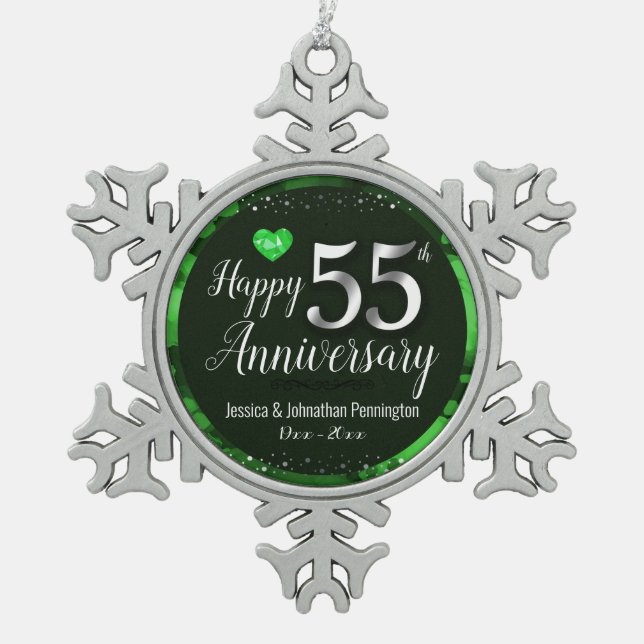 Ornement Flocon De Neige Joyeux 55e anniversaire de Mariage (Devant)