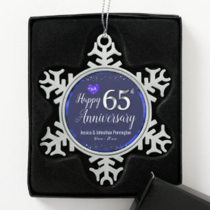 Ornement Flocon De Neige Joyeux 65e anniversaire de Mariage