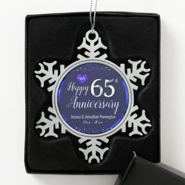 Ornement Flocon De Neige Joyeux 65e anniversaire de Mariage (Boîte)