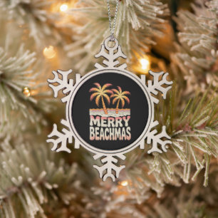 Ornement Flocon De Neige Joyeux Beachmas Palmier Tropical Coucher de Soleil