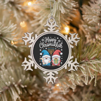 Ornement Flocon De Neige Joyeux Chrismukkah Gnomes Menorah Hanukkah Xmas