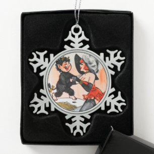 Ornement Flocon De Neige Joyeux Krampus avec Temptress Vintage Noël