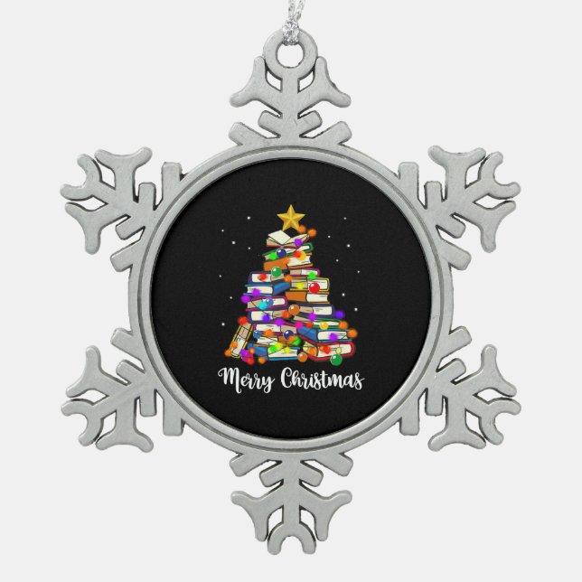 Ornement Flocon De Neige Joyeux Noël Arbre de lecture Livres Lover Biblioth (Devant)