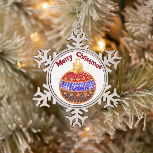 Ornement Flocon De Neige Joyeux Noël - Bauble brillant avec des paillettes (Arbre)