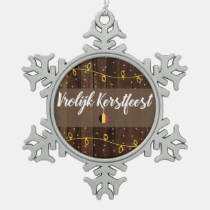 Ornement Flocon De Neige Joyeux Noël belge, Vrolijk Kerstfeest rustique