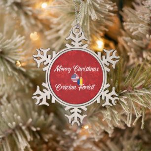 Ornement Flocon De Neige Joyeux Noël bilingue américain roumain