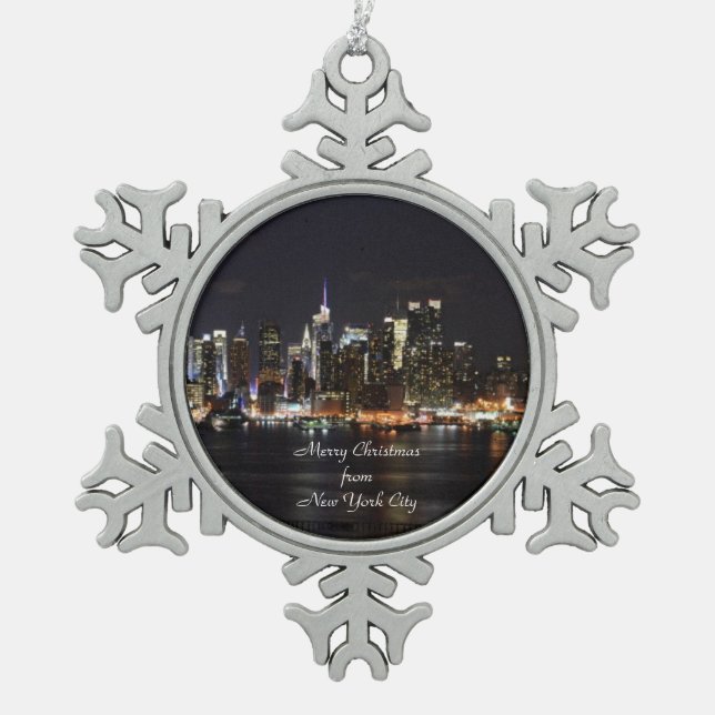 Ornement Flocon De Neige Joyeux Noël de New York  (Devant)