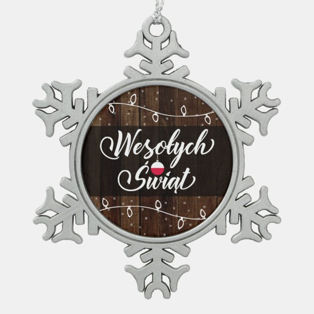 Ornement Flocon De Neige Joyeux Noël de Wesołych Świąt Pologne, rustique (Devant)