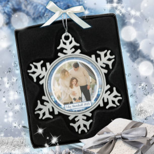 Ornement Flocon De Neige Joyeux Noël Espagnol Élégant Bleu Férié