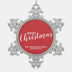 Ornement Flocon De Neige 'Joyeux Noël' Festive Rouge
