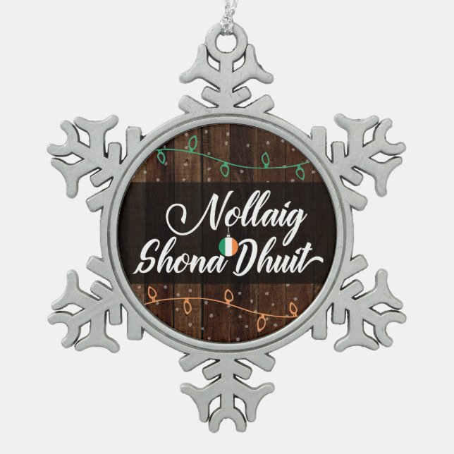 Ornement Flocon De Neige Joyeux Noël gaélique irlandais Nollaig Shona Dhuit (Devant)