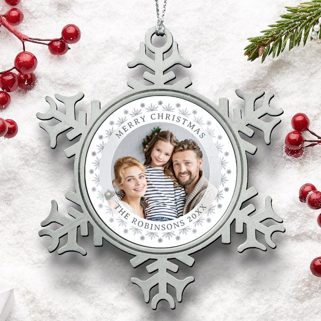 Ornement Flocon De Neige Joyeux Noël Regal Photo personnalisée Style Argent (Créateur téléchargé)