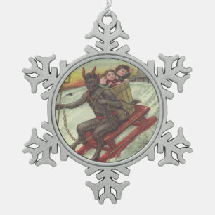 Ornement Flocon De Neige Krampus Enlèvement D'Enfants Sur Toboggan