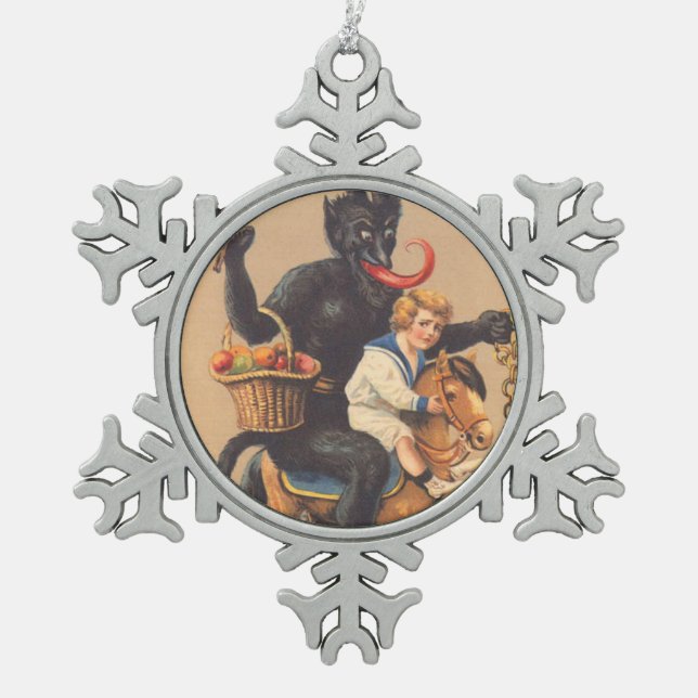 Ornement Flocon De Neige Krampus Équitation Hobbyhorse Avec Garçon (Devant)
