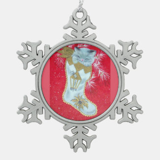 Ornement Flocon De Neige La plupart de beau chaton vintage de Noël