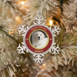 Ornement Flocon De Neige La première photo de Noël d'un chiot personnalisé