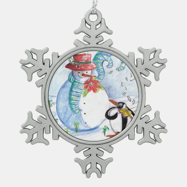 ORNEMENT FLOCON DE NEIGE LA SÉRÉNADE HIVERNALE DE SNOWMAN ET PENGUIN (Devant)