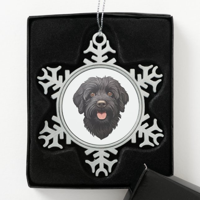 Ornement Flocon De Neige Labradoodle Chien noir (Boîte)